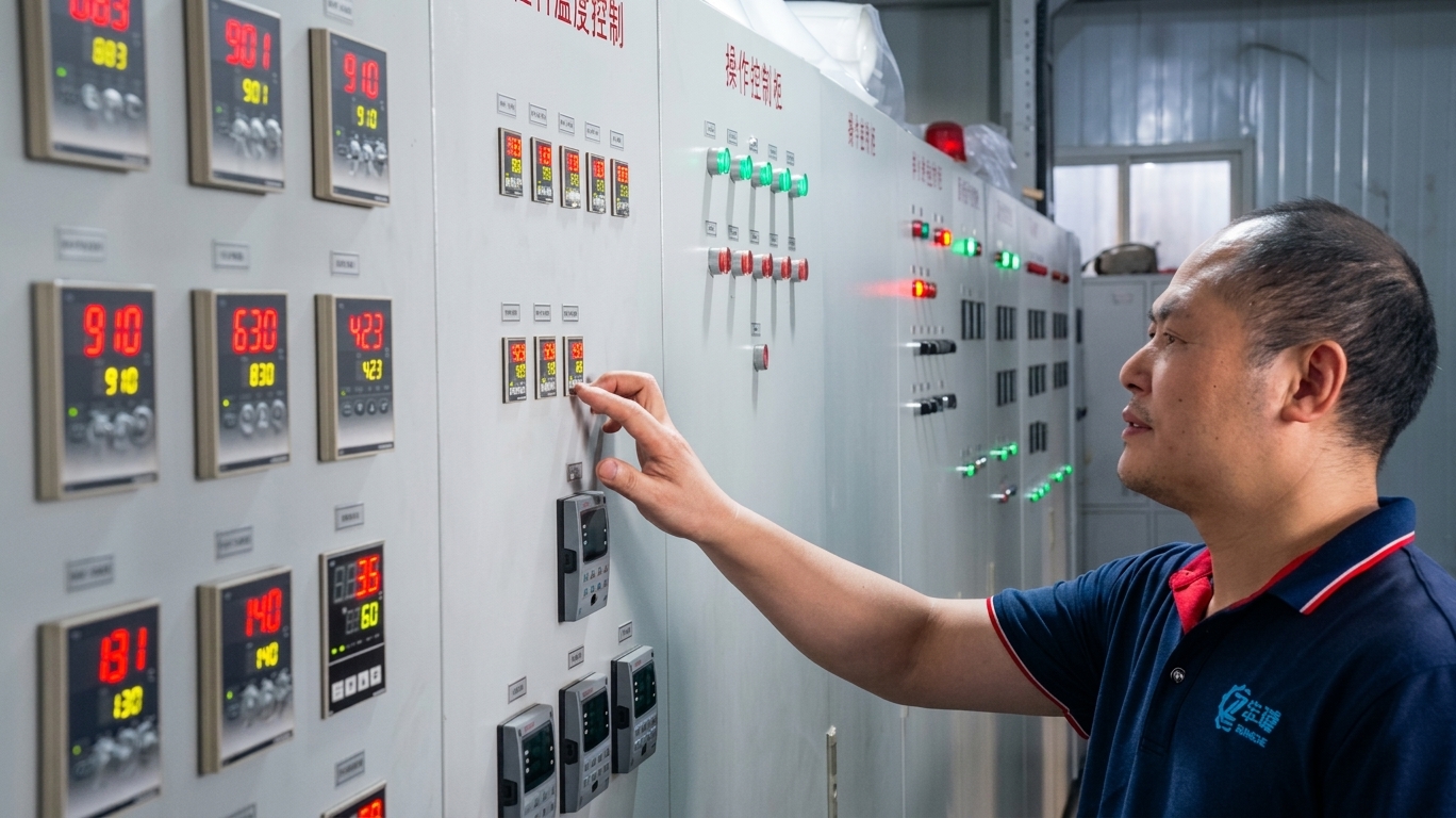 Heat treatment line — control room — Luchi Gears factory